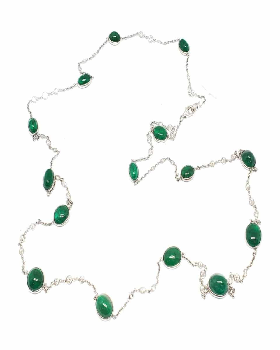 18K White Gold Emerald and Diamond Necklace